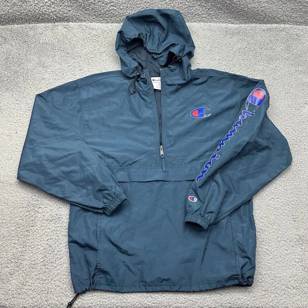 Champion V1012 Size Medium 549902 Packable Hooded Polyester Windbreaker Jacket